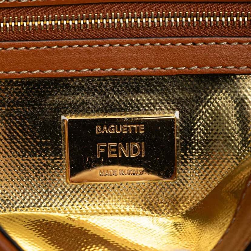 Fendi Zucca Embroidered Denim Baguette Satchel Blue Denim Good condition - Box View