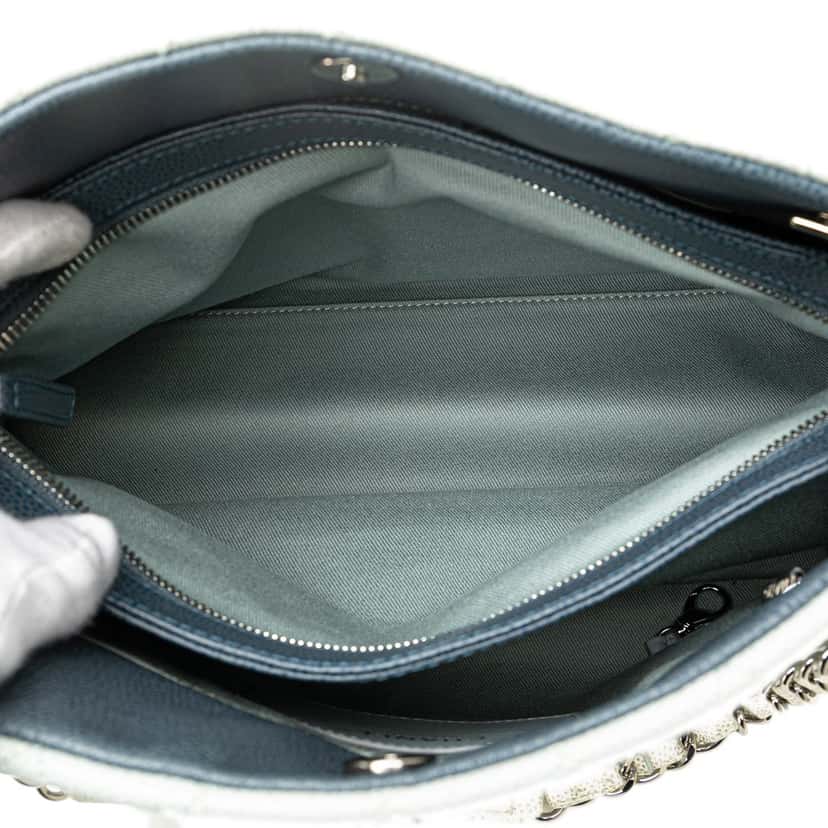 Chanel Large Tricolor Caviar Just Mademoiselle Bowling Bag Blue Leather Good condition - Box View