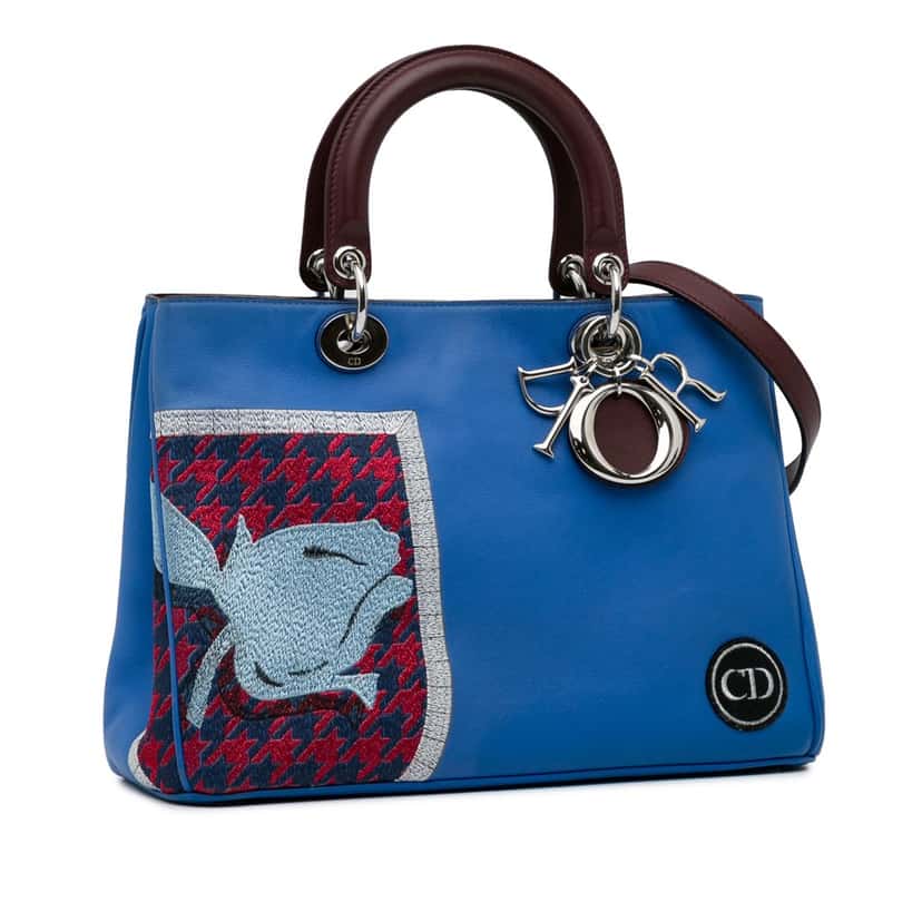 Dior Medium Embroidered Diorissimo Satchel Blue Leather Good condition - Back View