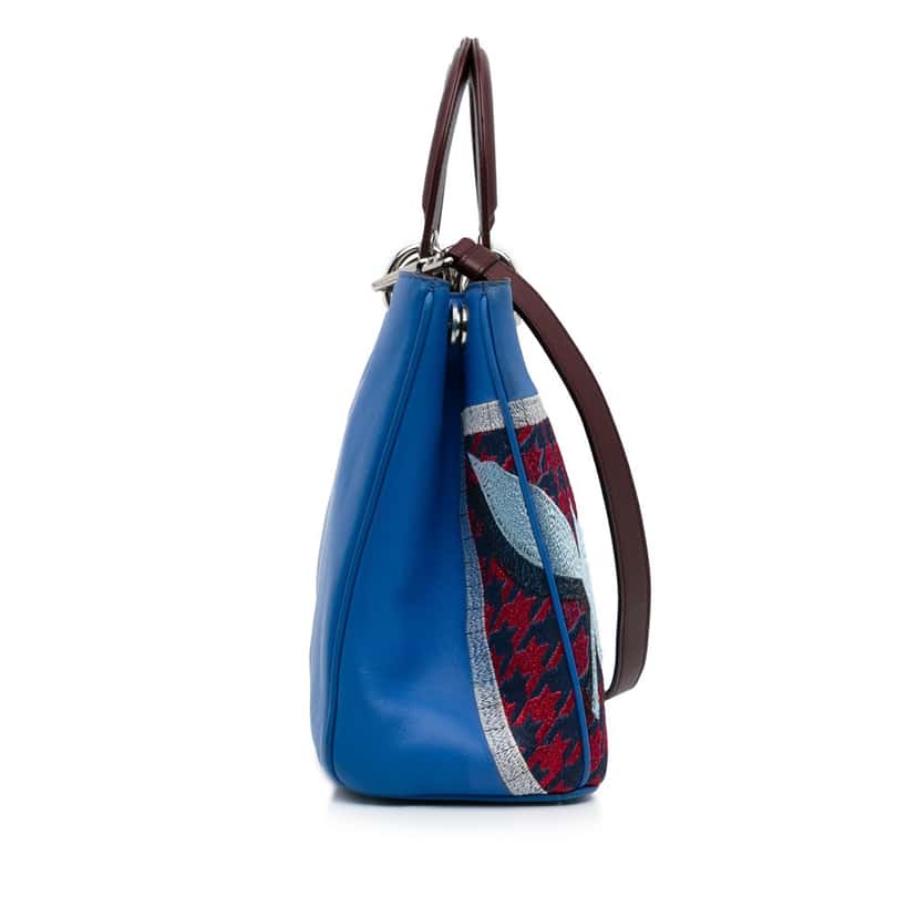 Dior Medium Embroidered Diorissimo Satchel Blue Leather Good condition - Inside View
