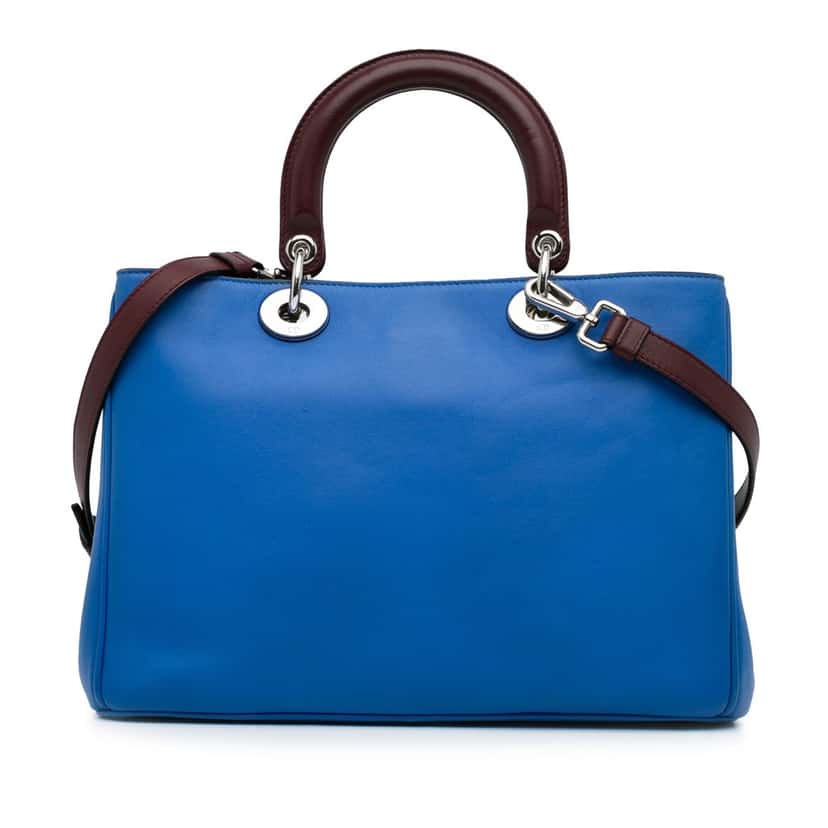 Dior Medium Embroidered Diorissimo Satchel Blue Leather Good condition - Model View