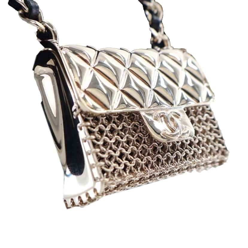 Chanel Leather and Gold Plated Classic Flap Bag Pendant Necklace Gold Metal Good condition - Back View