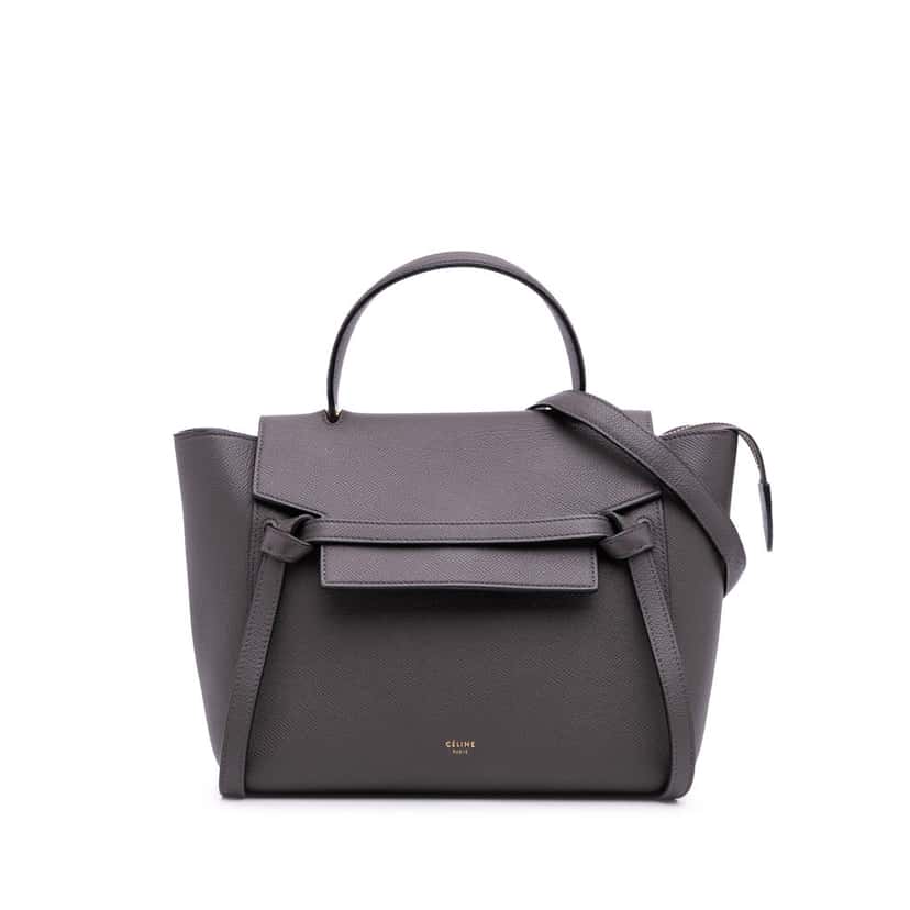 Celine Micro Grained Calfskin Belt Bag Grey Leather Good condition - Front View
