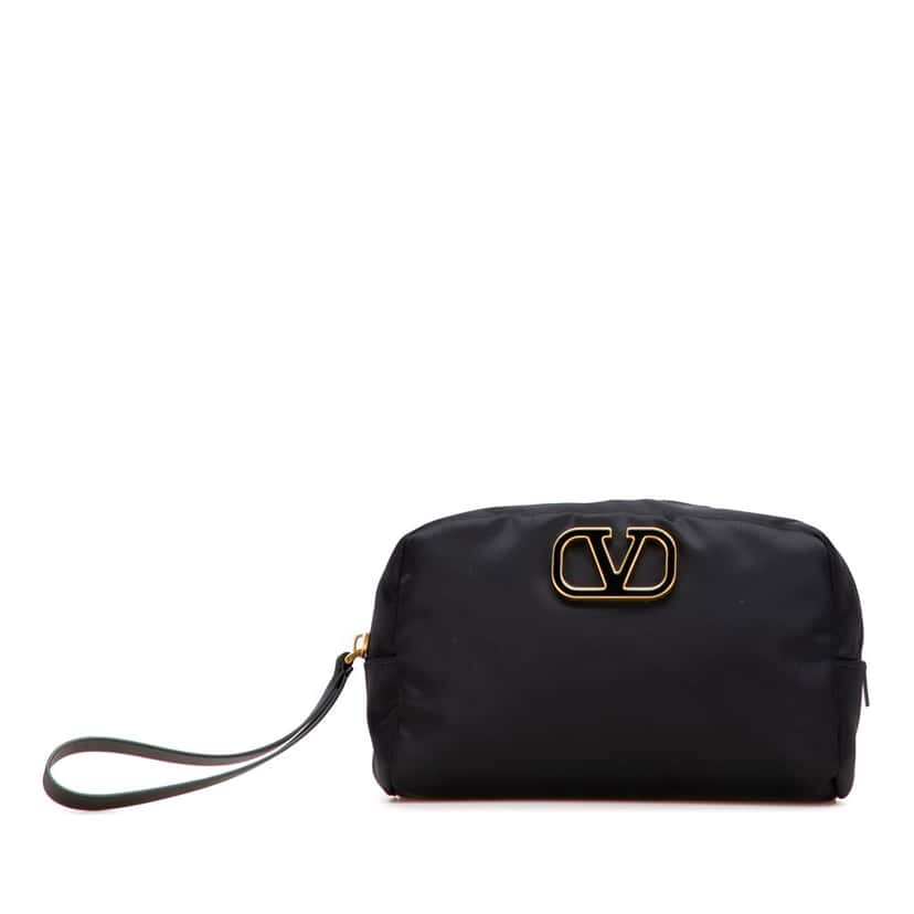 Valentino VLogo Nylon Pouch Black Good condition - Front View