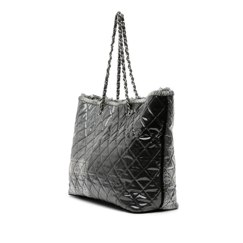 Chanel Large Quilted Tweed and Vinyl Funny Patchwork Tote Grey Good condition - Back View