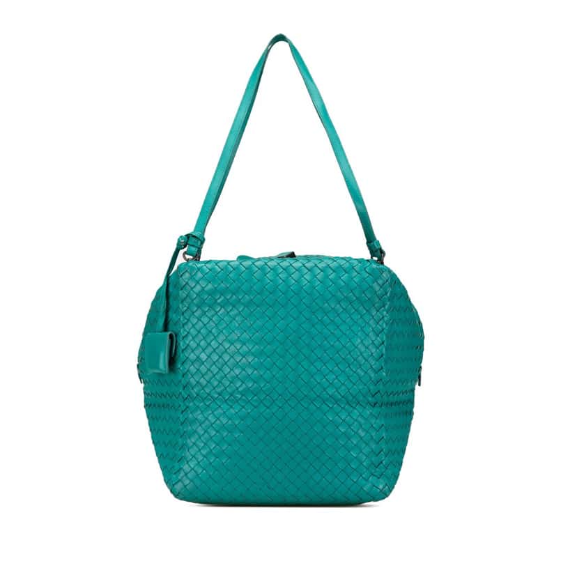 Bottega Veneta Nappa Intrecciato Cube Shoulder Bag Blue Leather Very good condition - Front View
