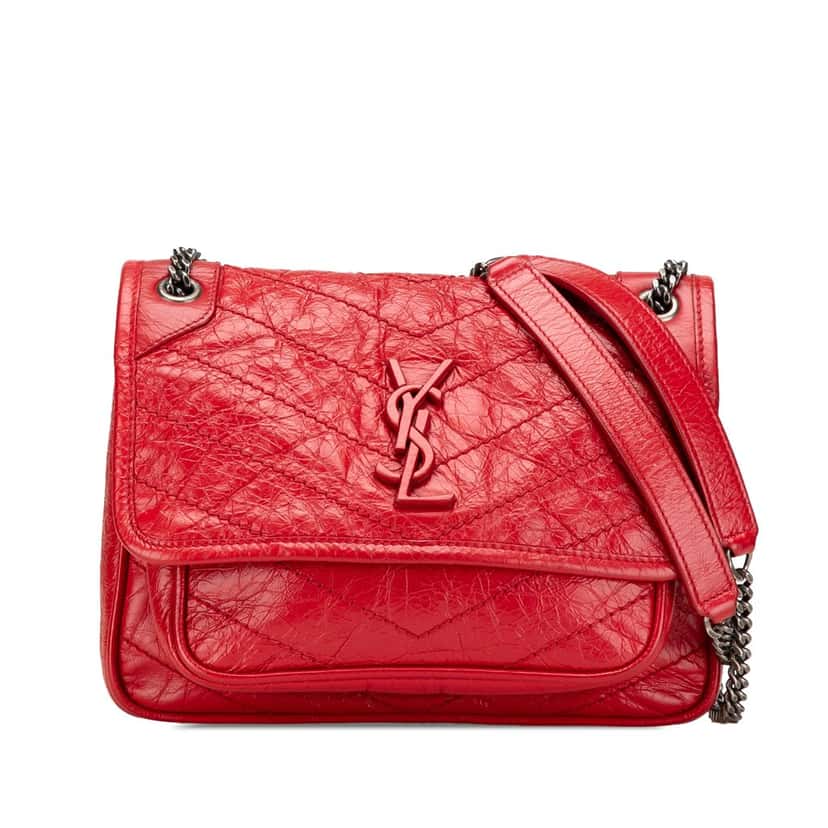 Saint Laurent Baby Crinkled Calfskin Monogram Niki Bag Red Leather Good condition - Front View