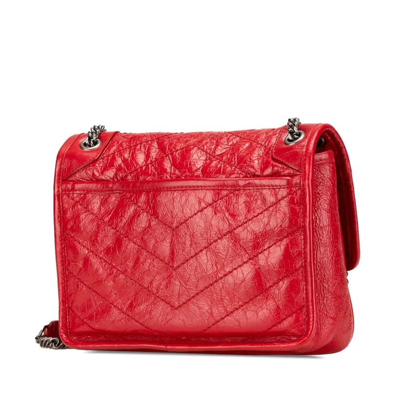 Saint Laurent Baby Crinkled Calfskin Monogram Niki Bag Red Leather Good condition - Back View