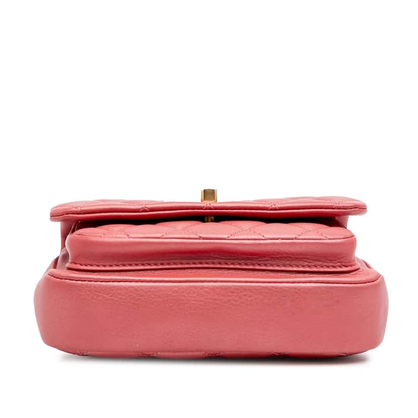 Chanel Quilted Metallic Calfskin Top Handle Flap Pink Leather Good condition - Inside View