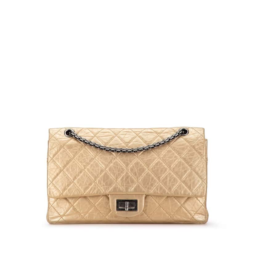Chanel Reissue 2.55 Aged Calfskin Double Flap 227 Gold Leather Good condition - Front View