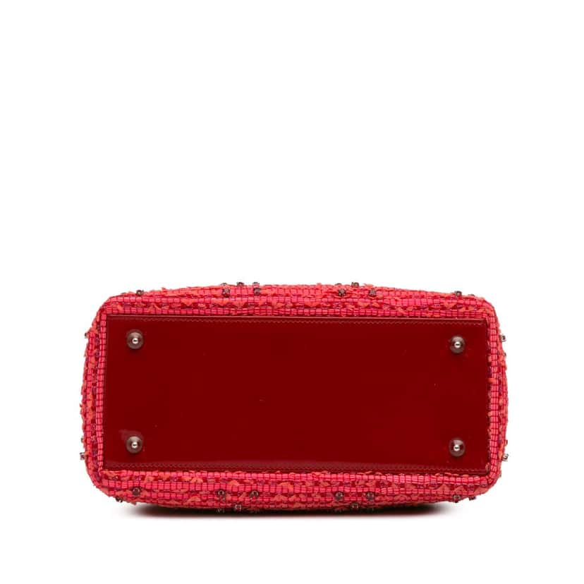 Dior Medium Tweed Fringe Rhinestone Lady Dior Red Tweed Good condition - Inside View