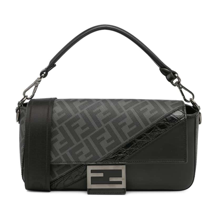 Fendi Zucca Coated Canvas And Calfskin Baguette Satchel Black Canvas Good condition - Front View