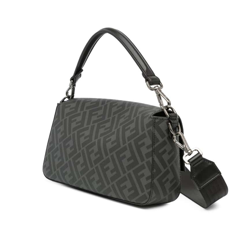 Fendi Zucca Coated Canvas And Calfskin Baguette Satchel Black Canvas Good condition - Back View