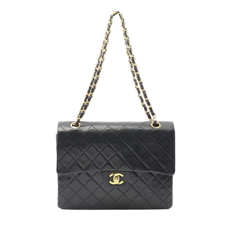 Chanel Medium Tall Classic Lambskin Double Flap Black Leather Good condition - Front View