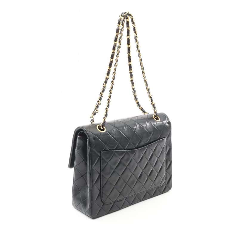 Chanel Medium Tall Classic Lambskin Double Flap Black Leather Good condition - Back View