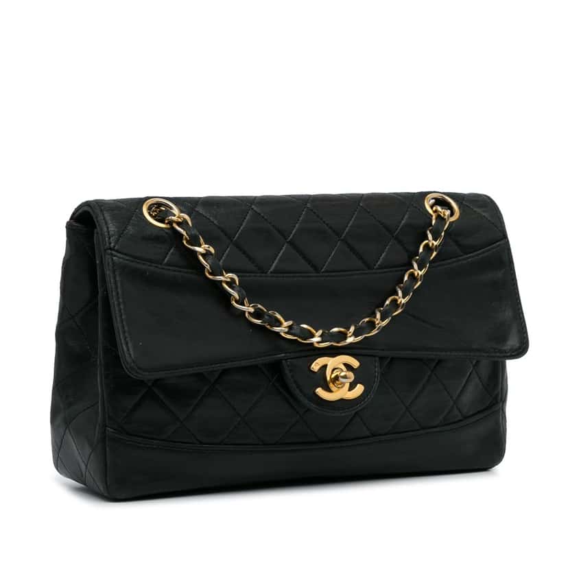 Chanel Quilted Lambskin Shoulder Bag Black Leather Good condition - Back View
