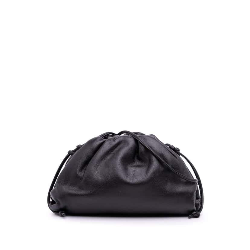 Bottega Veneta Lambskin The Mini Pouch Crossbody Black Leather Good condition - Front View