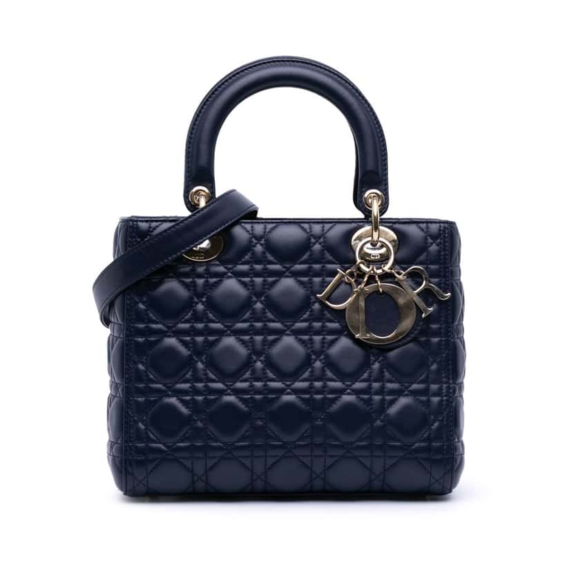 Dior Medium Lambskin Cannage Lady Dior Blue Leather Good condition - Front View