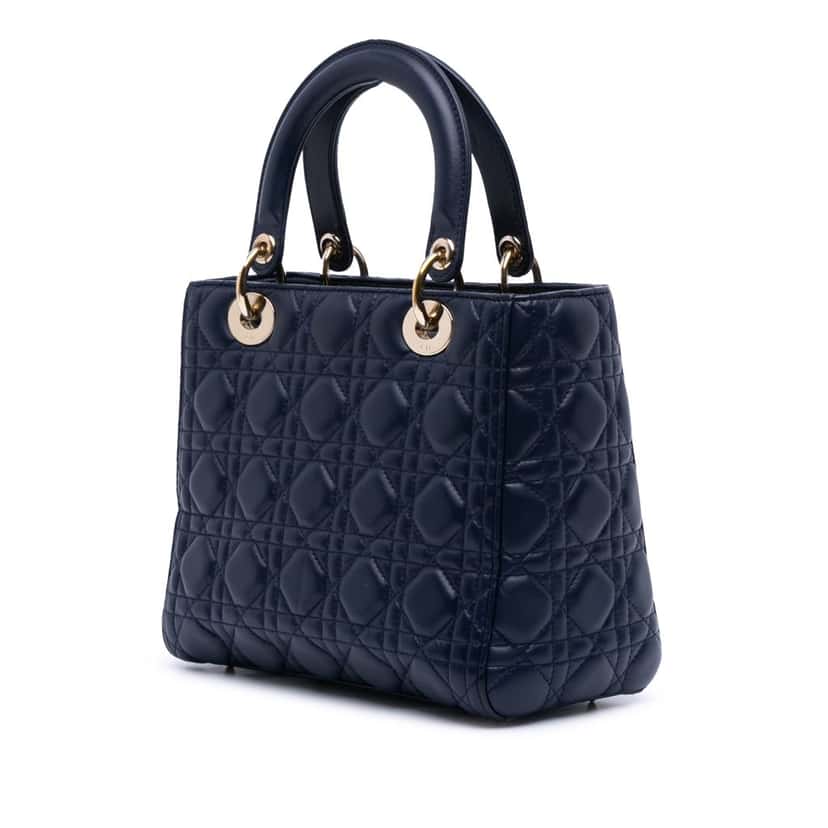 Dior Medium Lambskin Cannage Lady Dior Blue Leather Good condition - Back View