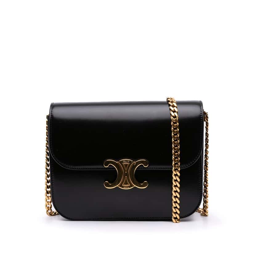Celine Shiny Calfskin College Triomphe Black Leather Good condition - Front View