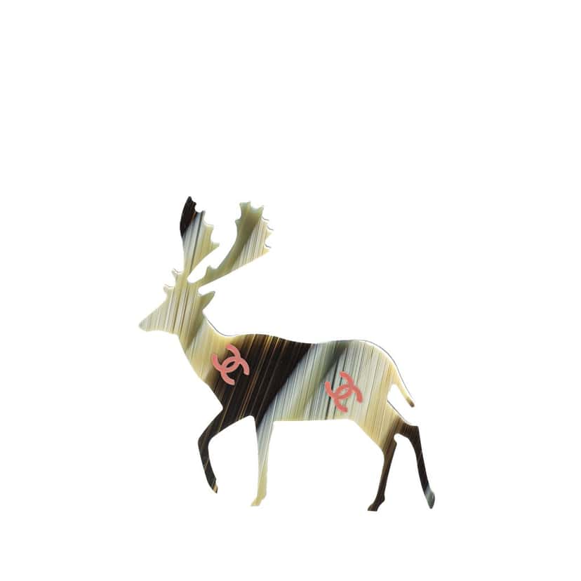 Chanel Resin CC Reindeer Brooch Grey Good condition - Front View