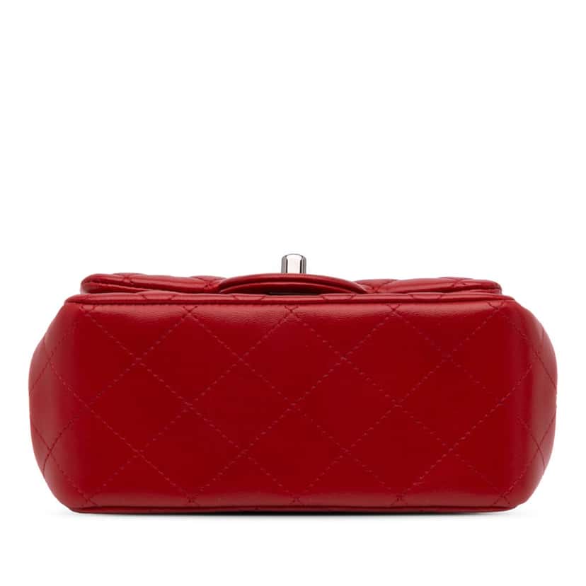 Chanel Mini Square Classic Lambskin Single Flap Red Leather Good condition - Inside View