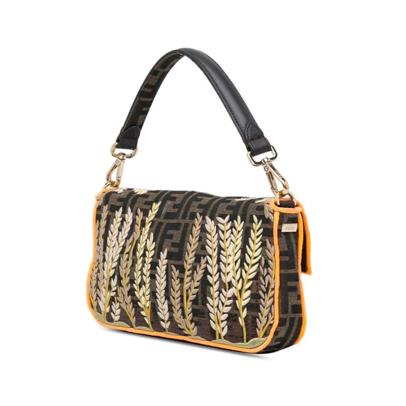 Fendi Zucca Embroidered Canvas Baguette Satchel Brown Canvas Good condition - Back View