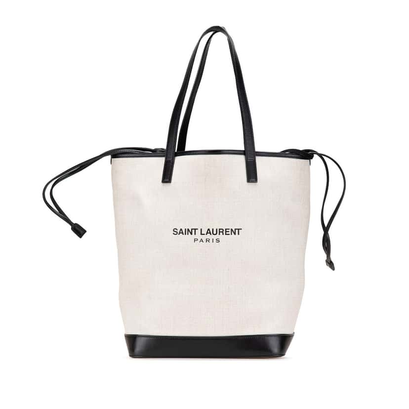 Saint Laurent Canvas Teddy Drawstring Shopping Tote White Canvas Good condition - Front View