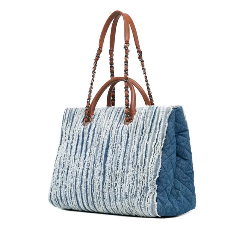 Chanel Large Fringed Denim Shopping Tote Blue Denim Very good condition - Back View