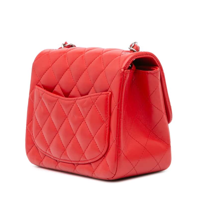 Chanel Mini Square Classic Lambskin Flap Red Leather Good condition - Back View