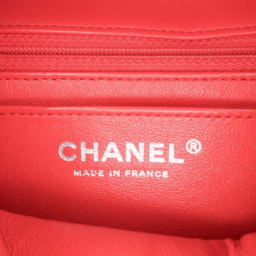 Chanel Mini Square Classic Lambskin Flap Red Leather Good condition - Box View