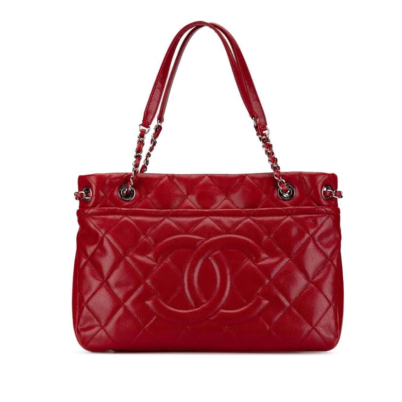 Chanel Quilted Caviar Soft Tote Red Leather Good condition - Front View