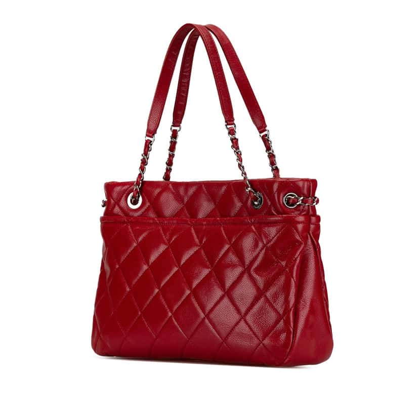 Chanel Quilted Caviar Soft Tote Red Leather Good condition - Back View