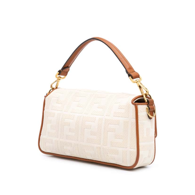 Fendi Zucca Embroidered Canvas Baguette Satchel Brown Canvas Good condition - Back View