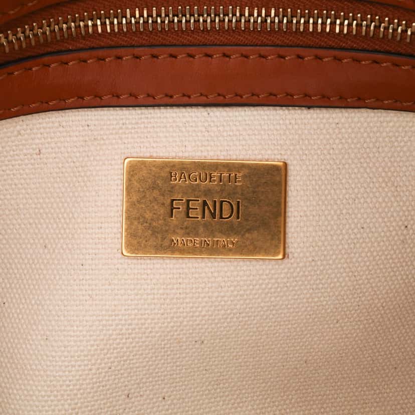Fendi Zucca Embroidered Canvas Baguette Satchel Brown Canvas Good condition - Box View