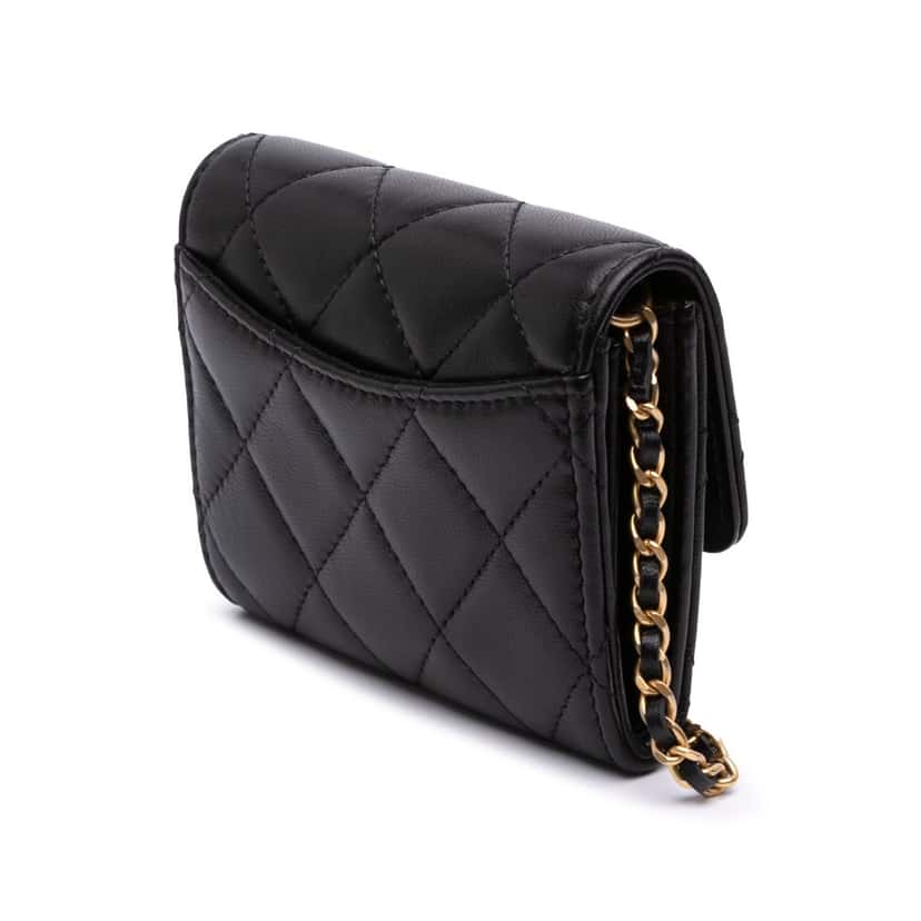 Chanel Quilted Lambskin Pearl Crush Clutch With Chain Black Leather Good condition - Back View