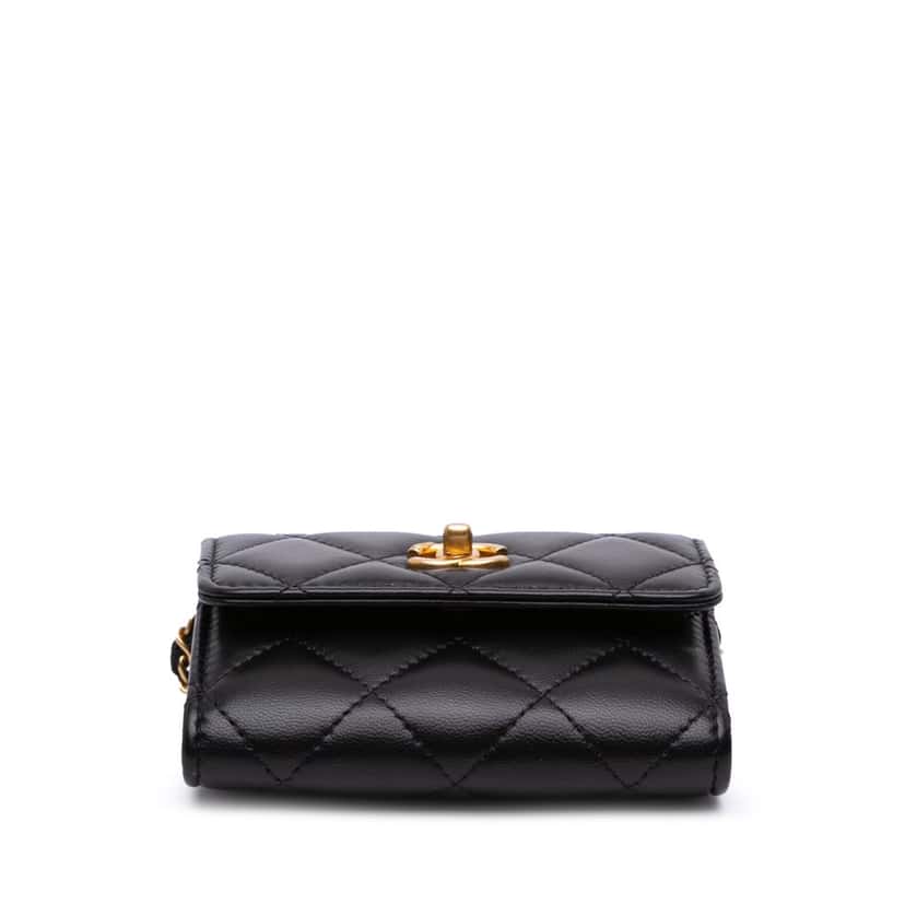 Chanel Quilted Lambskin Pearl Crush Clutch With Chain Black Leather Good condition - Inside View