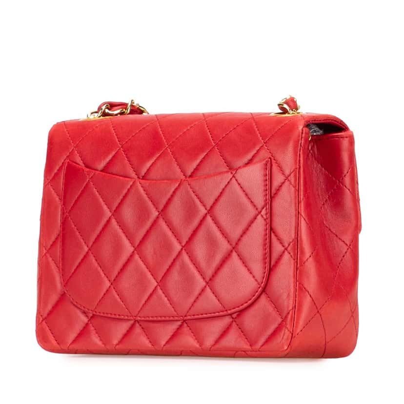 Chanel Mini Square Classic Lambskin Single Flap Red Leather Good condition - Back View