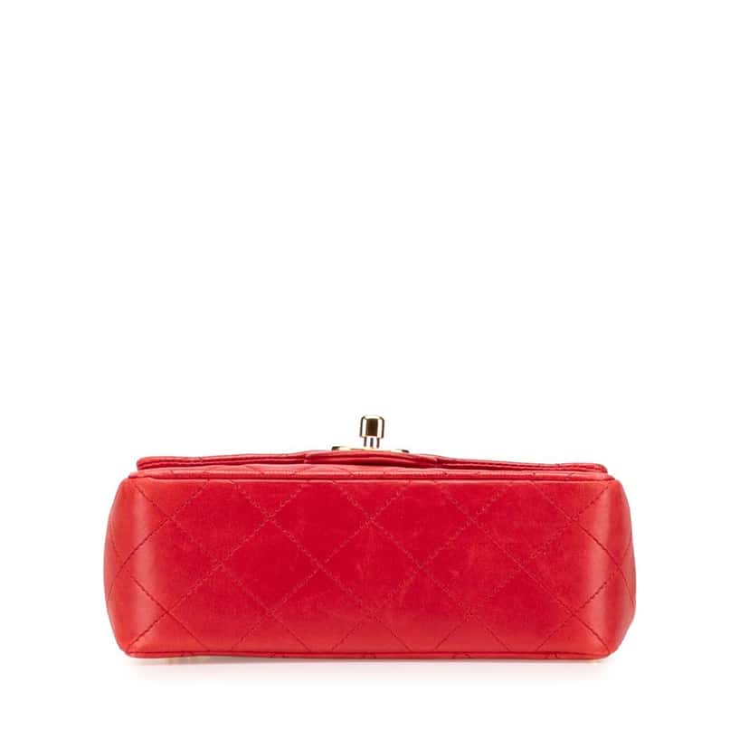 Chanel Mini Square Classic Lambskin Single Flap Red Leather Good condition - Inside View