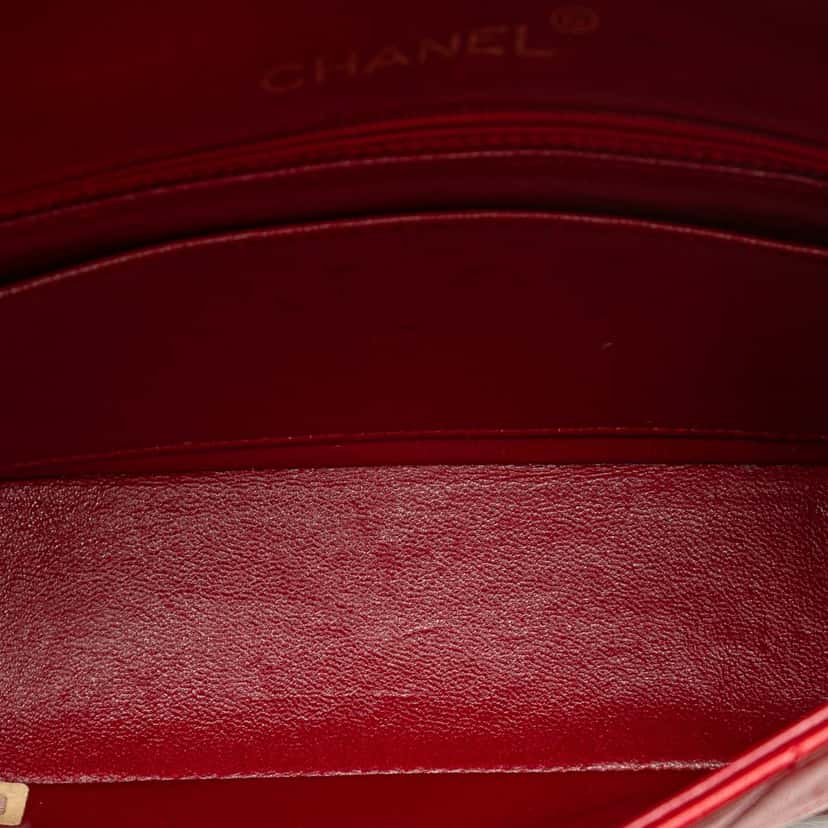 Chanel Mini Square Classic Lambskin Single Flap Red Leather Good condition - Box View