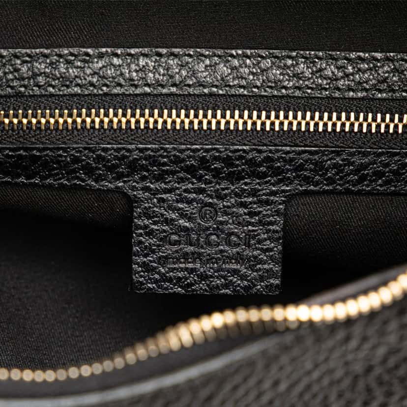 Gucci Pebbled Calfskin Bamboo Ring Hobo Black Leather Good condition - Box View