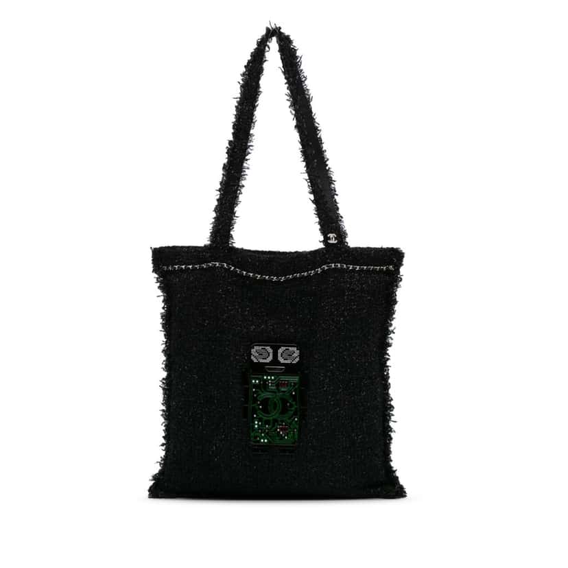 Chanel Large Resin Embellished Tweed Robot Shopping Tote Black Tweed Good condition - Front View