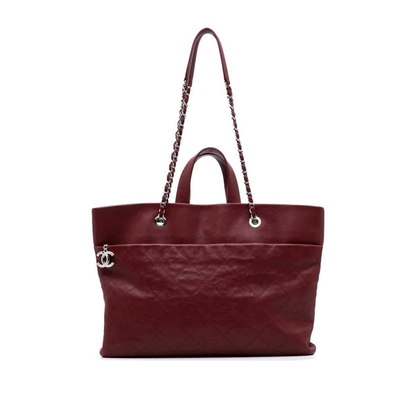 Chanel CC Quilted Caviar Tote Red Leather Good condition - Front View