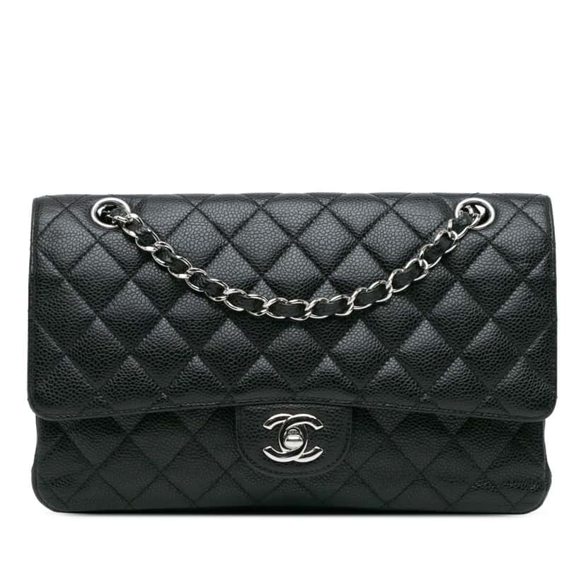 Chanel Medium Classic Caviar Double Flap Black Leather Good condition - Front View