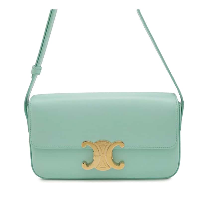 Celine Shiny Calfskin Claude Shoulder Bag Blue Leather Good condition - Front View