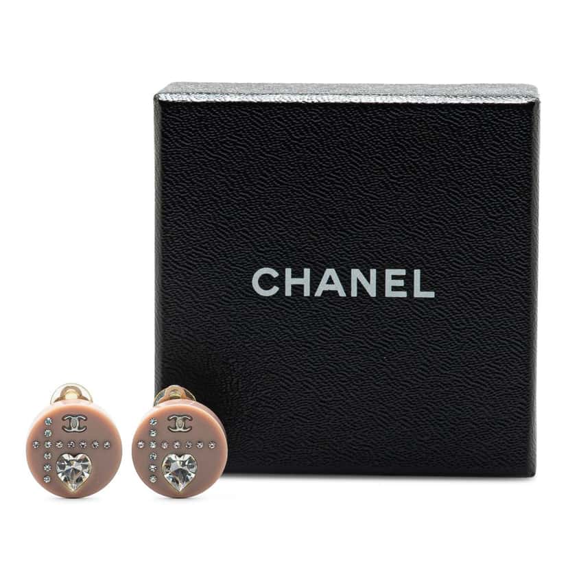 Chanel Resin and Silver CC Rhinestone Clip On Earrings Pink Good condition - Box View