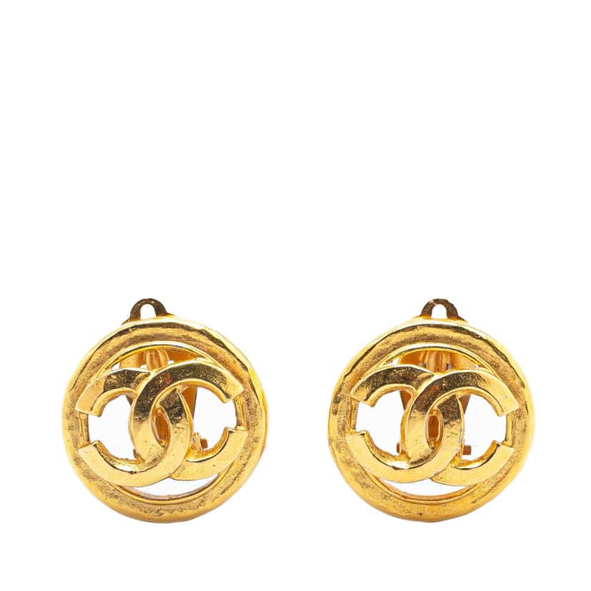 Chanel Gold Plated CC Round Clip on Earrings Gold Metal Good condition - Front View