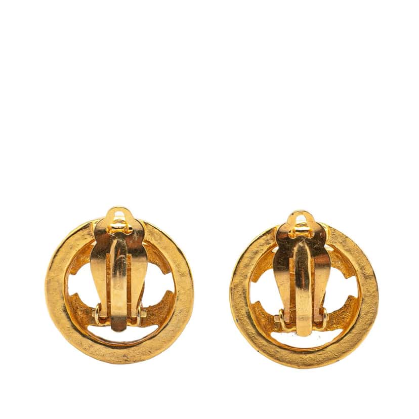 Chanel Gold Plated CC Round Clip on Earrings Gold Metal Good condition - Back View
