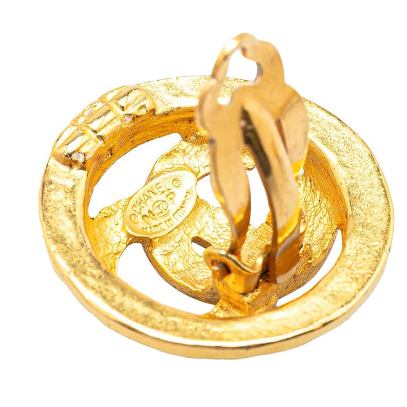 Chanel Gold Plated CC Round Clip on Earrings Gold Metal Good condition - Inside View