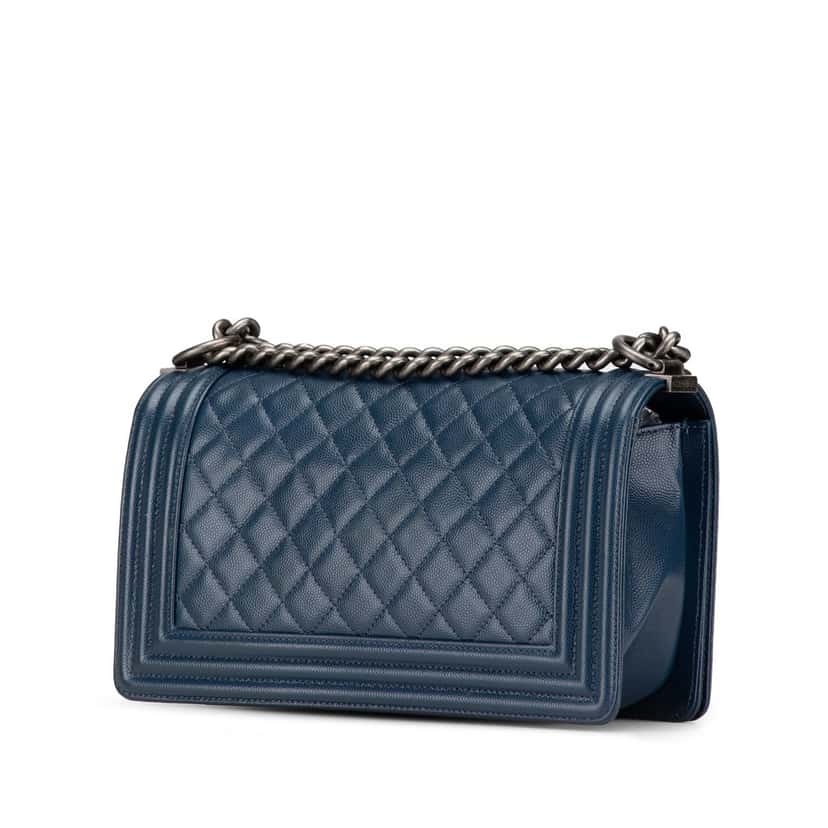 Chanel Old Medium Quilted Caviar Boy Flap Blue Leather Good condition - Back View